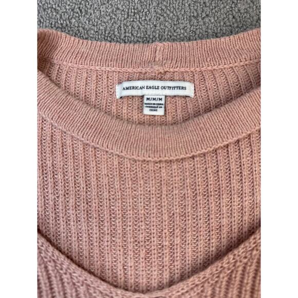 American Eagle Sweater Choker V Neck Ribbed Pink Size Medium - Picture 4 of 7